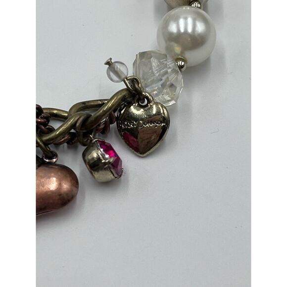 Betsey Johnson Half Stretch Faux Pearl Multicolor Heart Flower Charm Bracelet - Picture 4 of 8